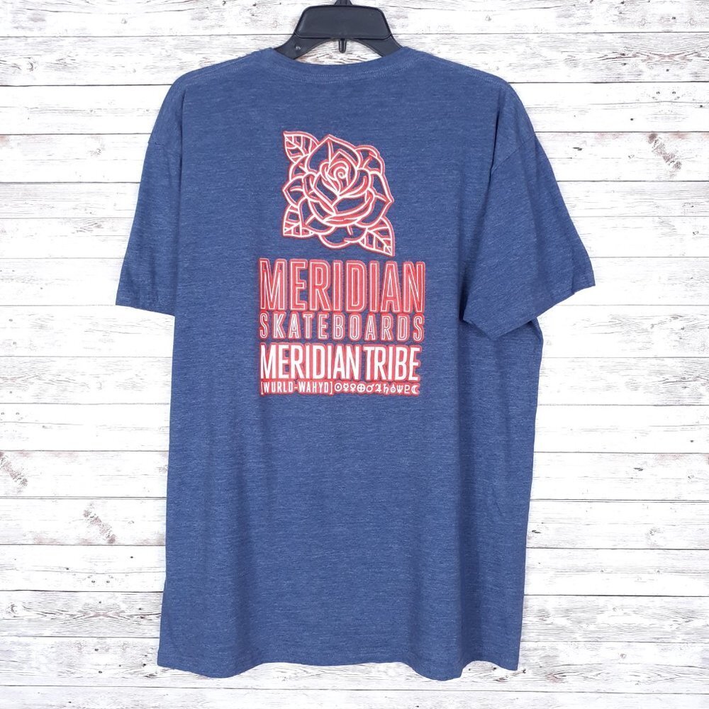 Meridian Mens Shirt XL Skateboard Tee Blue Red 21A - Picture 3 of 3